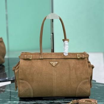 Prada Bonnie large suede handbag 1BA433 Cinnamon Brown 2025 (YZ-250927045)