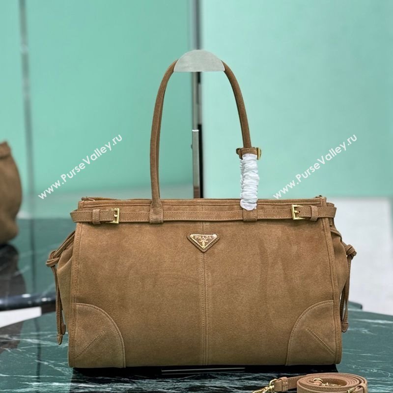 Prada Bonnie large suede handbag 1BA433 Cinnamon Brown 2025 (YZ-250927045)