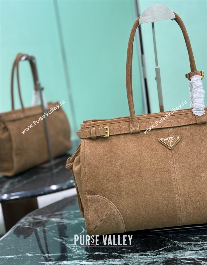 Prada Bonnie large suede handbag 1BA433 Cinnamon Brown 2025 (YZ-250927045)