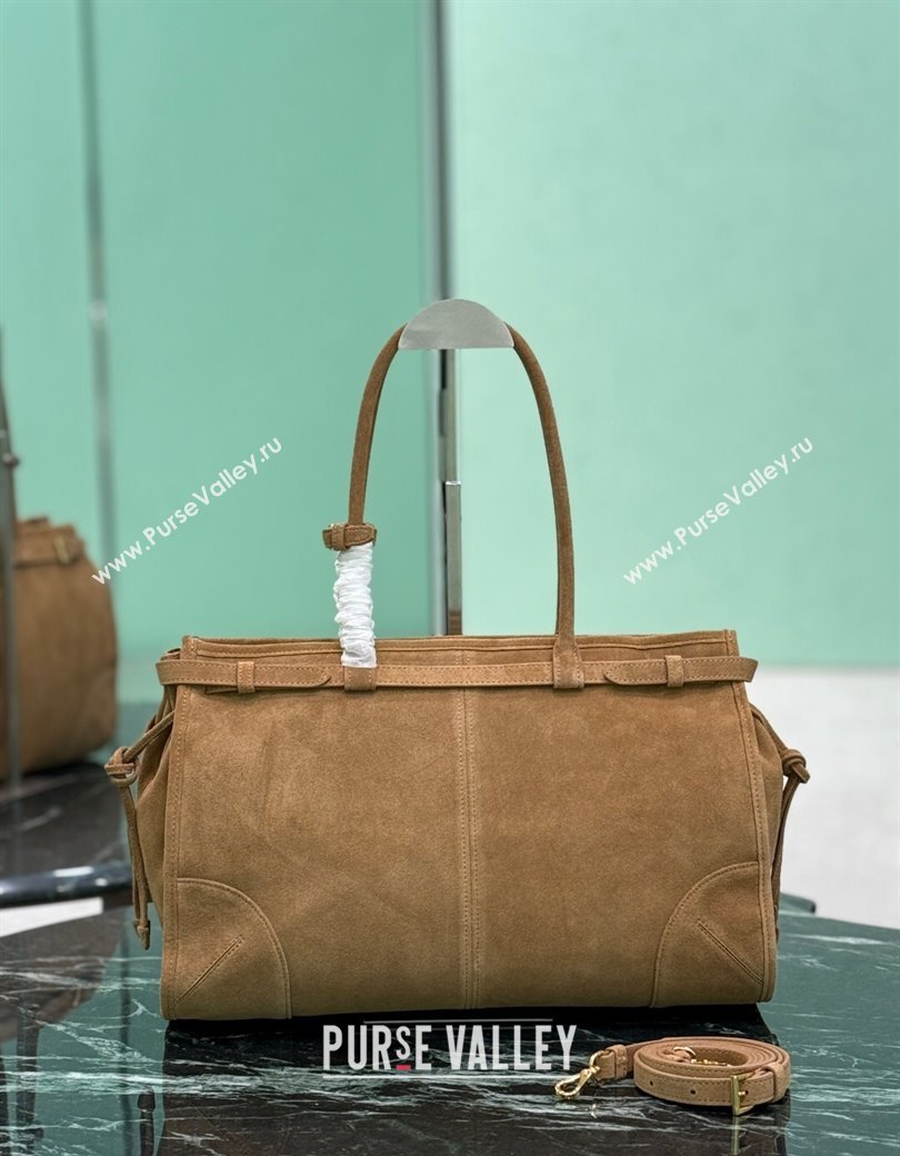 Prada Bonnie large suede handbag 1BA433 Cinnamon Brown 2025 (YZ-250927045)