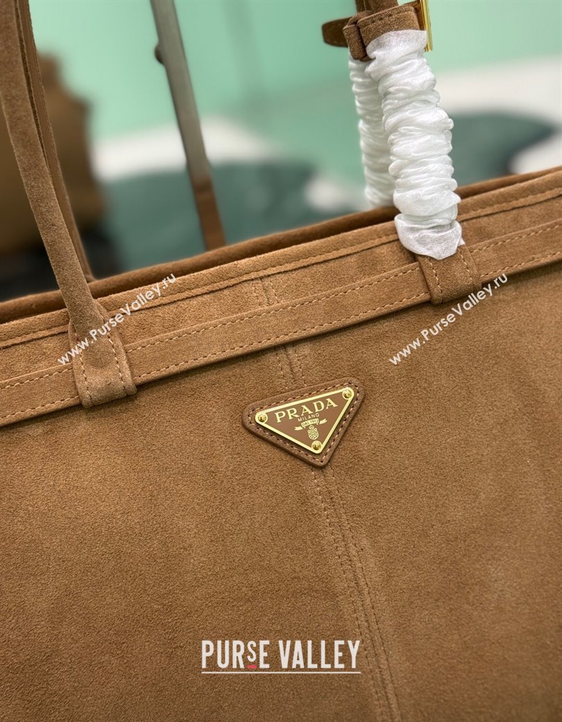 Prada Bonnie large suede handbag 1BA433 Cinnamon Brown 2025 (YZ-250927045)