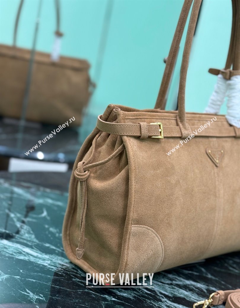 Prada Bonnie large suede handbag 1BA433 Cinnamon Brown 2025 (YZ-250927045)