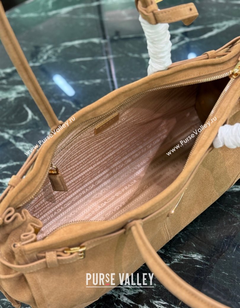 Prada Bonnie large suede handbag 1BA433 Cinnamon Brown 2025 (YZ-250927045)