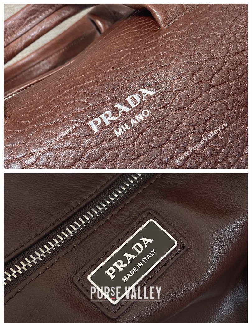 Prada Mens Small Maxi-Grianed leather duffle bag Brown 2025 2VC046 (YZ-250927024)