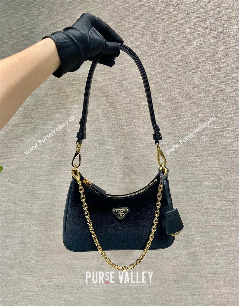 Prada Re-Edition mini velvet bag Black 2025 1BC204 (YZ-250927047)