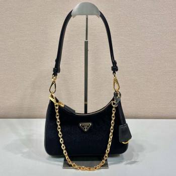 Prada Re-Edition mini velvet bag Black 2025 1BC204 (YZ-250927047)
