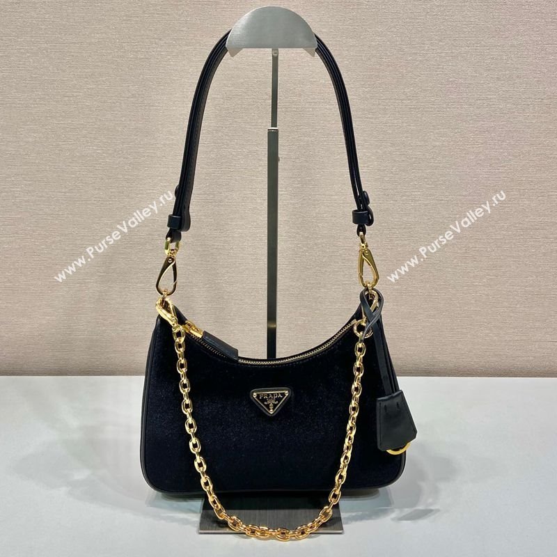 Prada Re-Edition mini velvet bag Black 2025 1BC204 (YZ-250927047)
