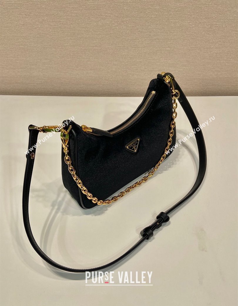 Prada Re-Edition mini velvet bag Black 2025 1BC204 (YZ-250927047)