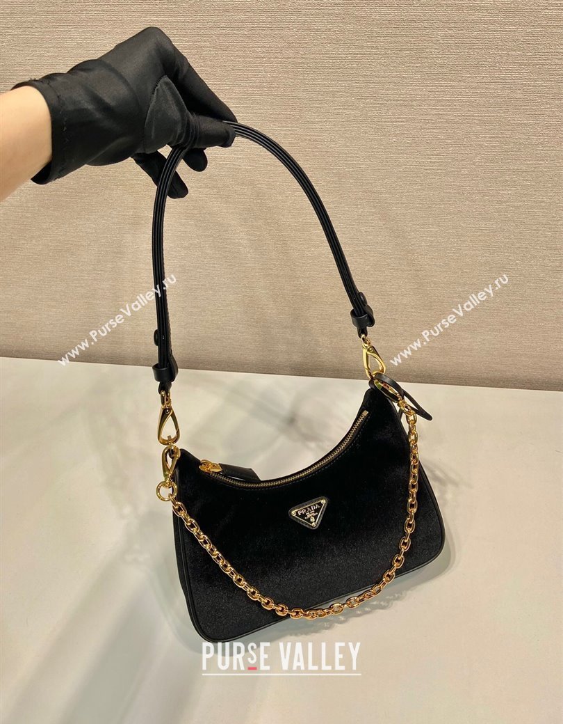 Prada Re-Edition mini velvet bag Black 2025 1BC204 (YZ-250927047)