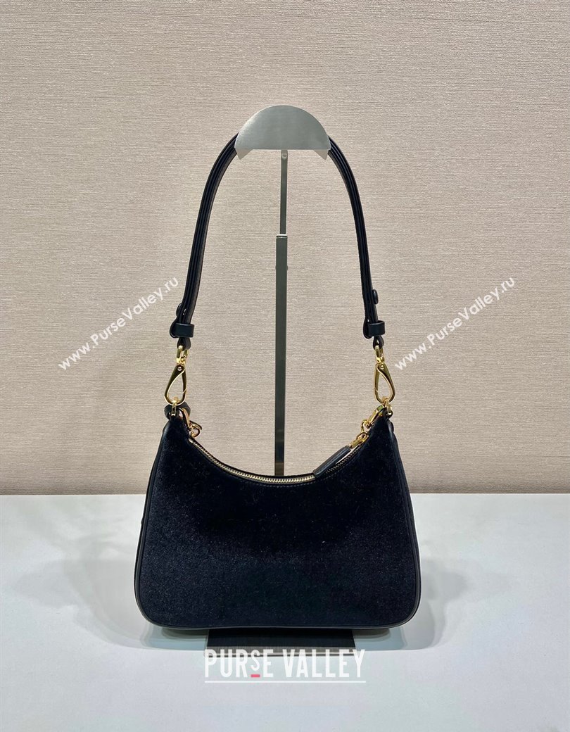 Prada Re-Edition mini velvet bag Black 2025 1BC204 (YZ-250927047)