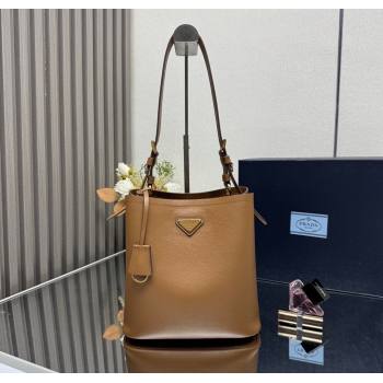 Prada Medium leather bucket bag Caramel Brown 2025 1BE080 (YZ-250927056)