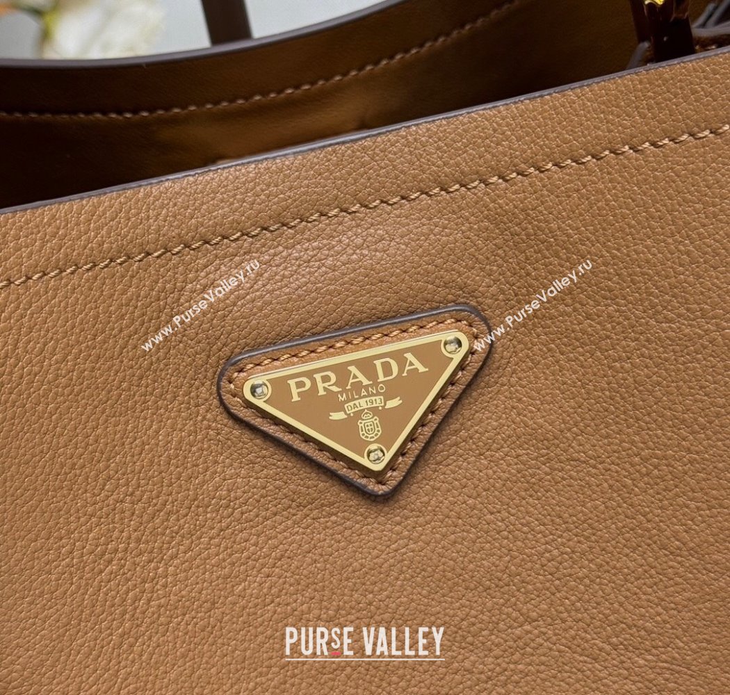 Prada Medium leather bucket bag Caramel Brown 2025 1BE080 (YZ-250927056)