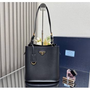 Prada Medium leather bucket bag Black 2025 1BE080 (YZ-250927058)