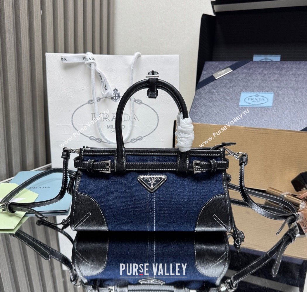 Prada Bonnie small denim handbag Blue/Black 2025 1BA486 (YZ-250927027)