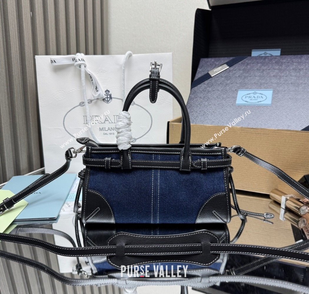 Prada Bonnie small denim handbag Blue/Black 2025 1BA486 (YZ-250927027)