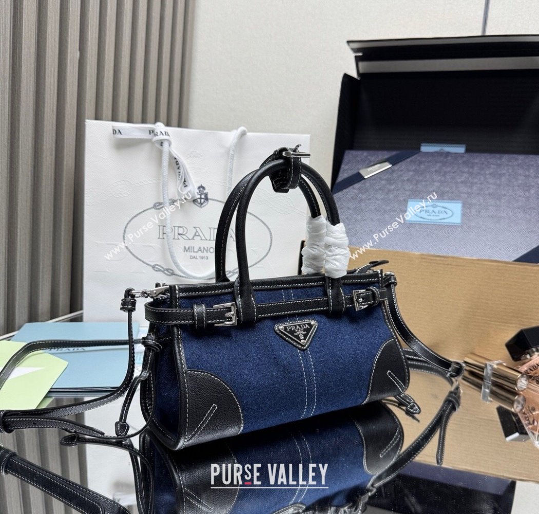 Prada Bonnie small denim handbag Blue/Black 2025 1BA486 (YZ-250927027)