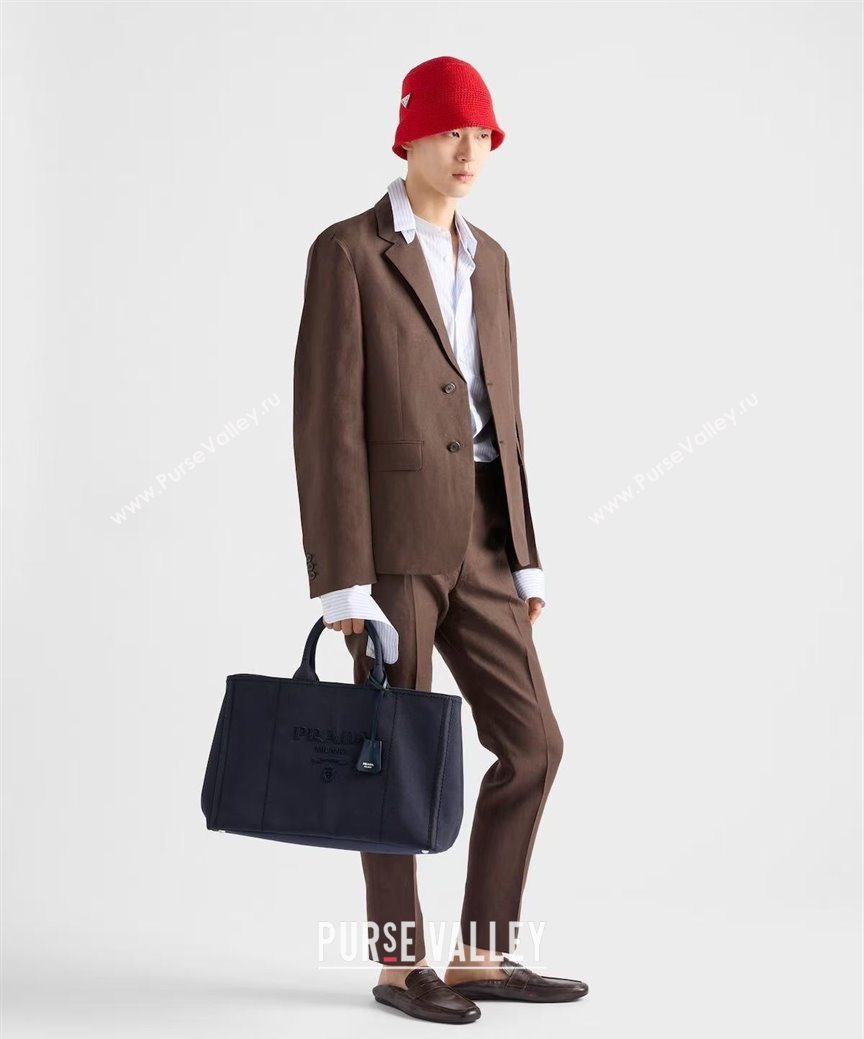 Prada Mens Jardiniere extra-large cotton canvas tote bag Baltic Blue 2025 2VG131 (YZ-250929006)