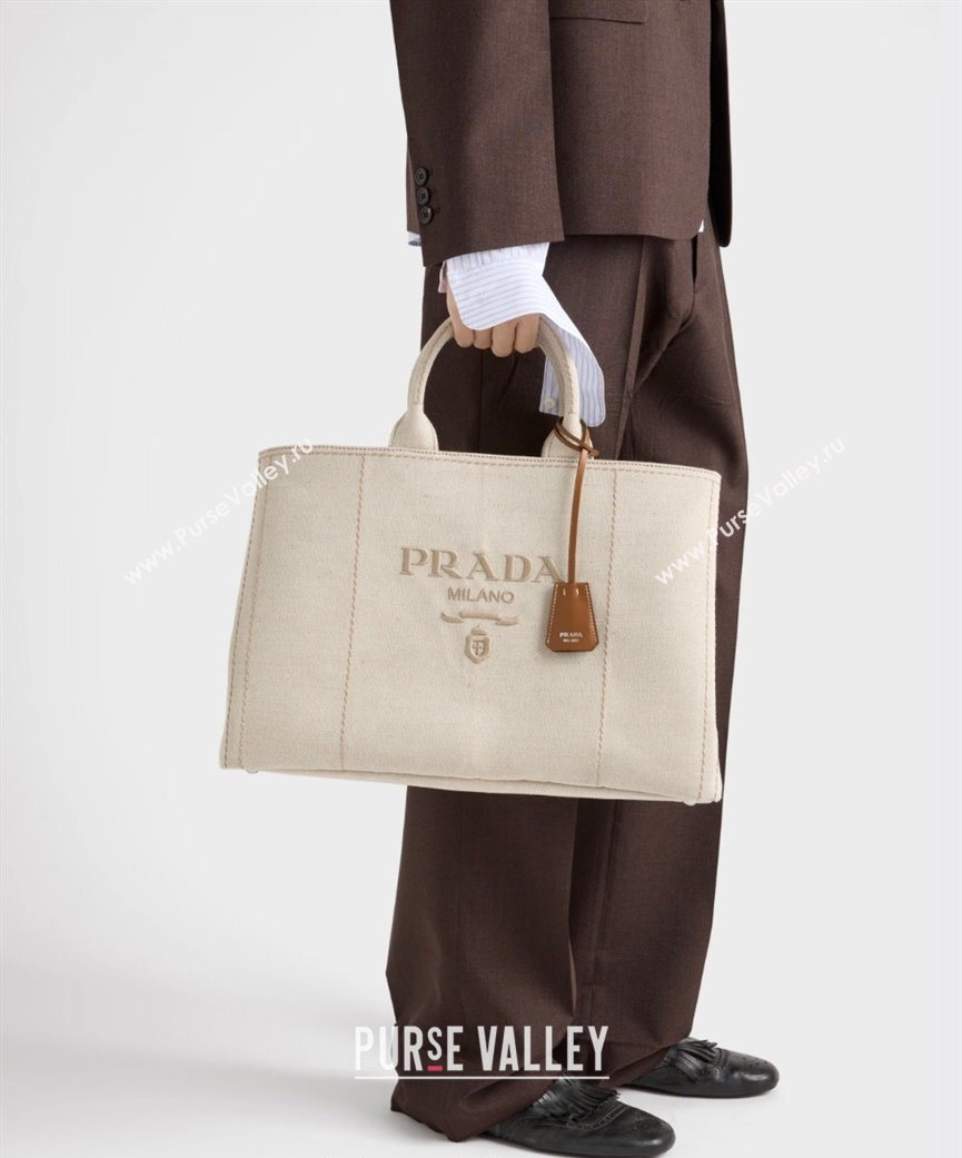 Prada Mens Jardiniere extra-large cotton canvas tote bag White 2025 2VG131 (YZ-250929007)
