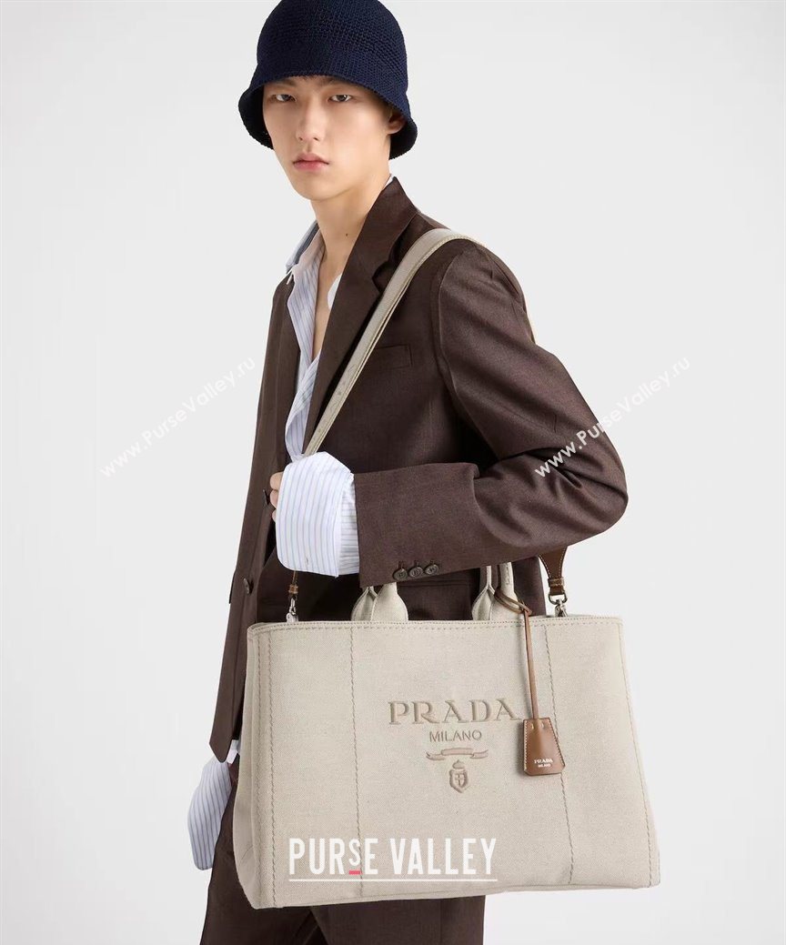 Prada Mens Jardiniere extra-large cotton canvas tote bag Black 2025 2VG131 (YZ-250929008)