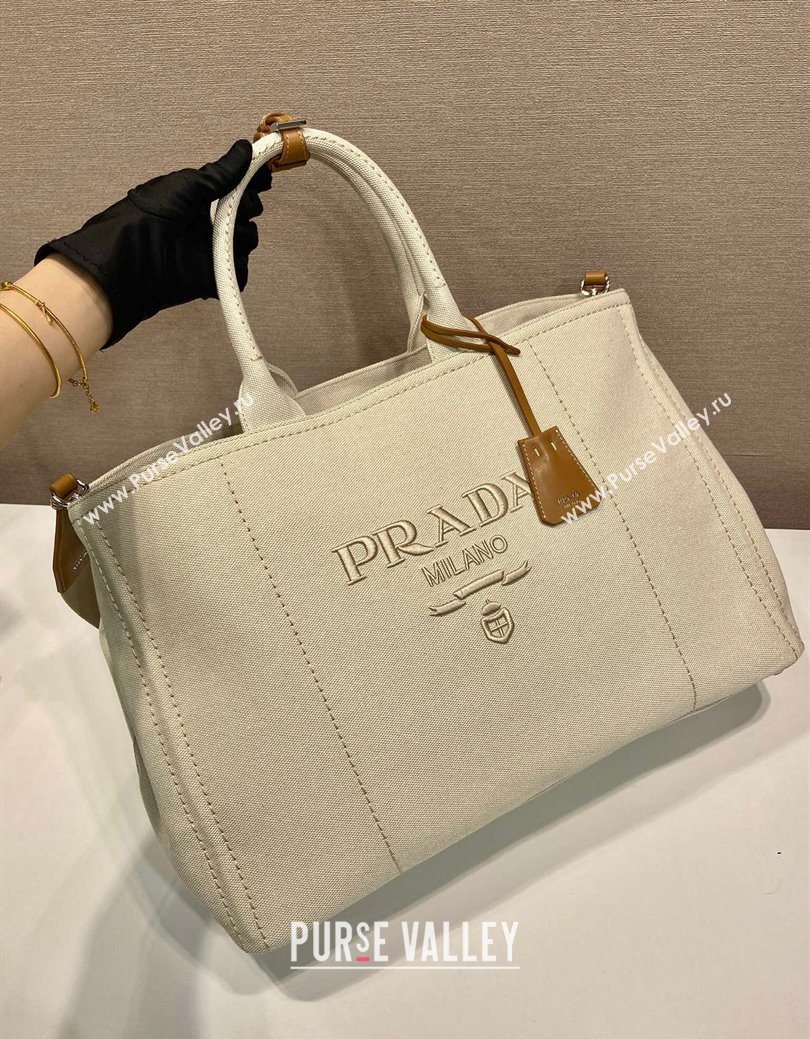 Prada Mens Jardiniere extra-large cotton canvas tote bag White 2025 2VG131 (YZ-250929007)