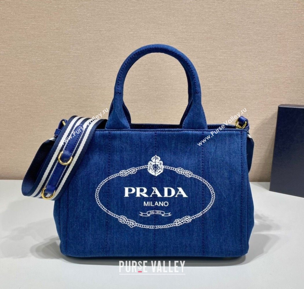 Prada Printed Fabric Tote Bag Denim Blue 2025 1BG439 (YZ-250929009)