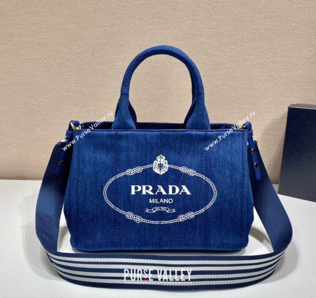 Prada Printed Fabric Tote Bag Denim Blue 2025 1BG439 (YZ-250929009)