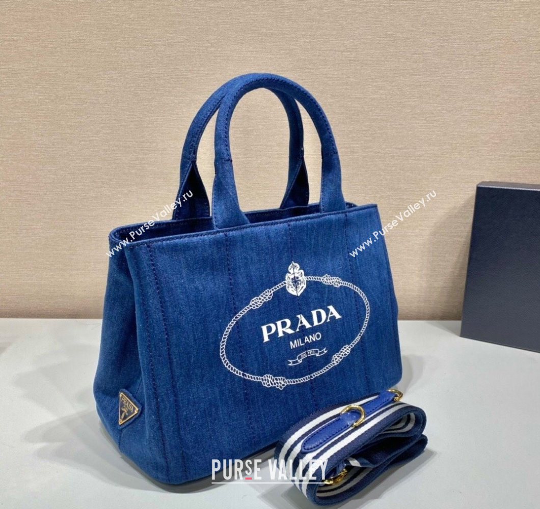 Prada Printed Fabric Tote Bag Denim Blue 2025 1BG439 (YZ-250929009)