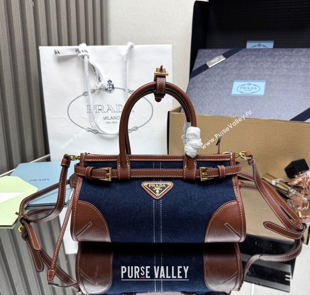 Prada Bonnie small denim handbag Blue/Brown 2025 1BA486 (YZ-250927028)
