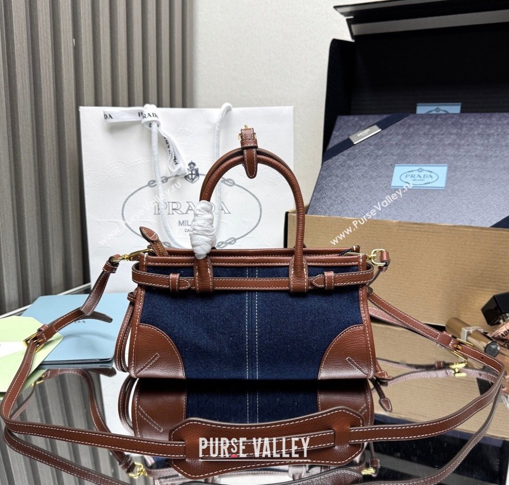Prada Bonnie small denim handbag Blue/Brown 2025 1BA486 (YZ-250927028)