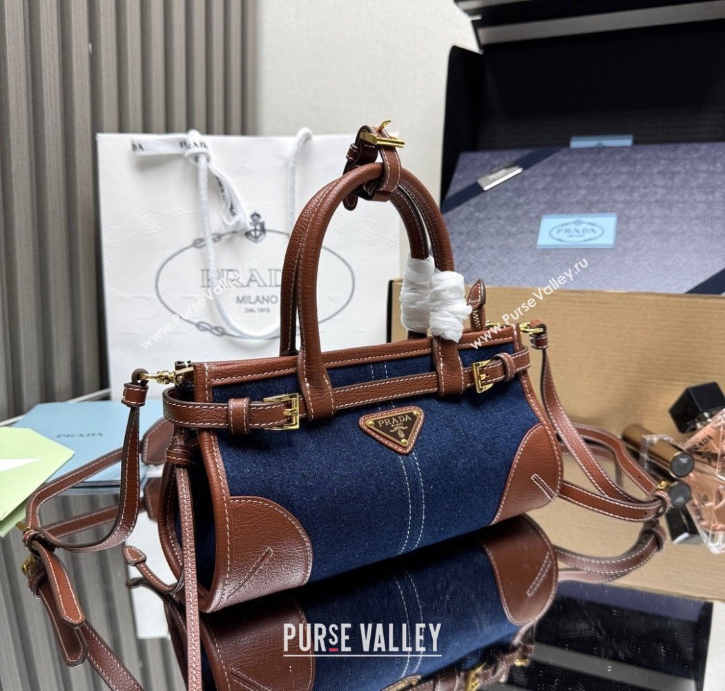 Prada Bonnie small denim handbag Blue/Brown 2025 1BA486 (YZ-250927028)