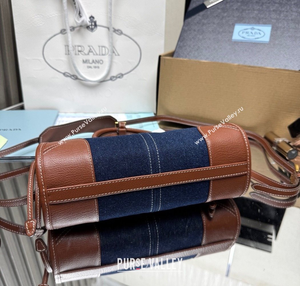 Prada Bonnie small denim handbag Blue/Brown 2025 1BA486 (YZ-250927028)