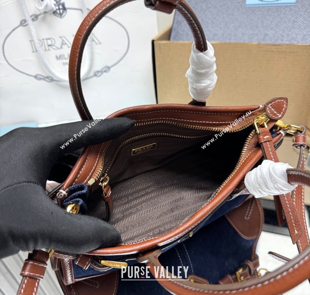 Prada Bonnie small denim handbag Blue/Brown 2025 1BA486 (YZ-250927028)