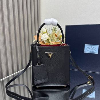 Prada Panier mini Saffiano leather bucket bag Black/Red 2025 1BA217 (YZ-250929012)