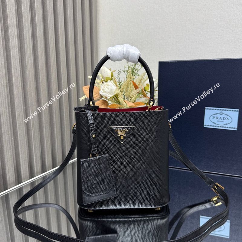 Prada Panier mini Saffiano leather bucket bag Black/Red 2025 1BA217 (YZ-250929012)