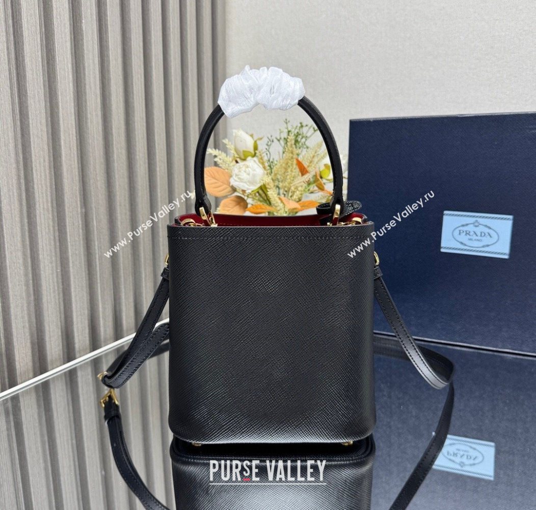 Prada Panier mini Saffiano leather bucket bag Black/Red 2025 1BA217 (YZ-250929012)