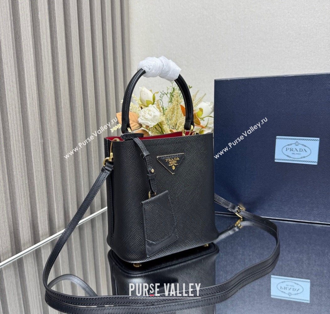 Prada Panier mini Saffiano leather bucket bag Black/Red 2025 1BA217 (YZ-250929012)