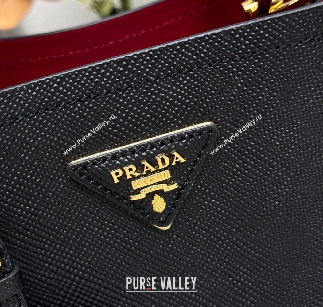 Prada Panier mini Saffiano leather bucket bag Black/Red 2025 1BA217 (YZ-250929012)