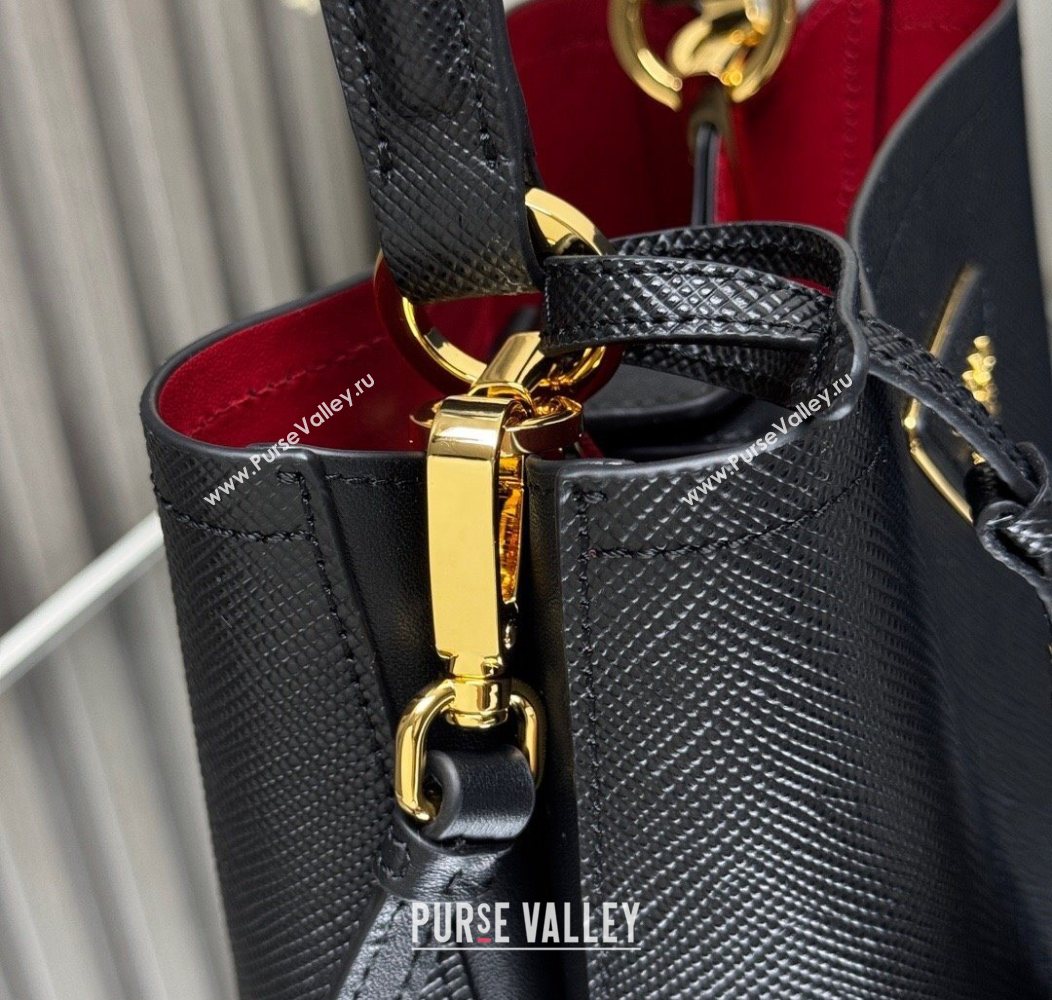 Prada Panier mini Saffiano leather bucket bag Black/Red 2025 1BA217 (YZ-250929012)