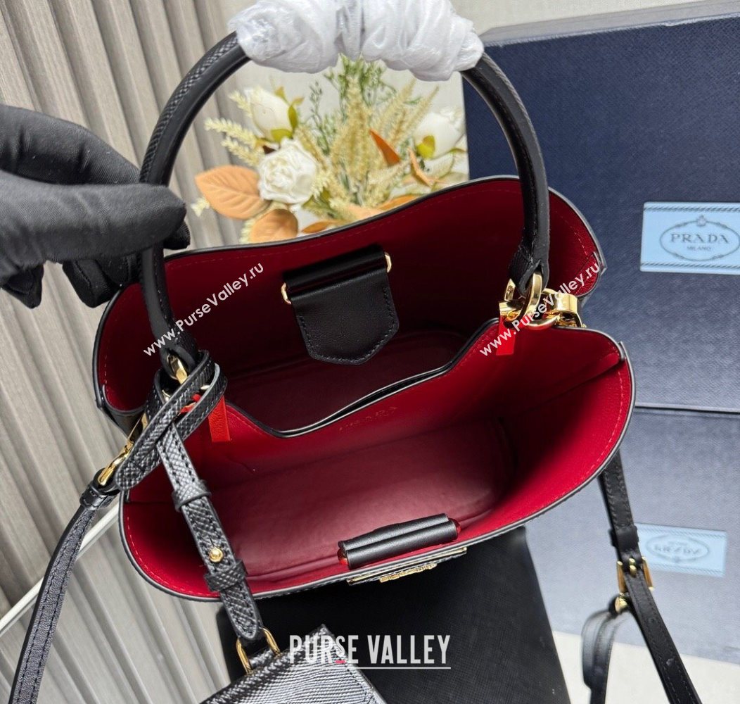 Prada Panier mini Saffiano leather bucket bag Black/Red 2025 1BA217 (YZ-250929012)