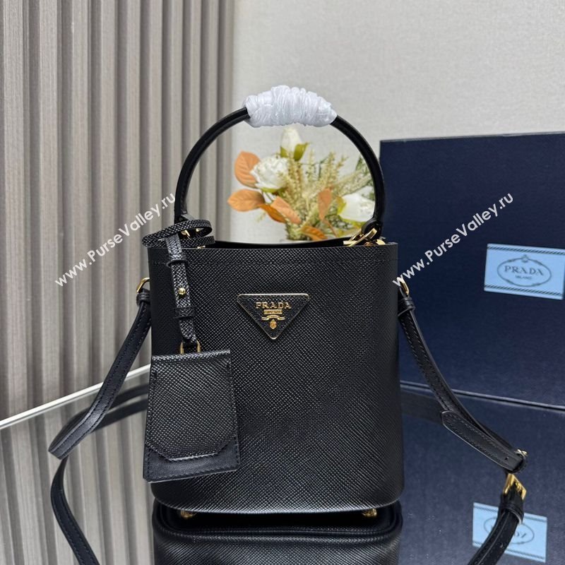 Prada Panier mini Saffiano leather bucket bag Black2 2025 1BA217 (YZ-250929018)