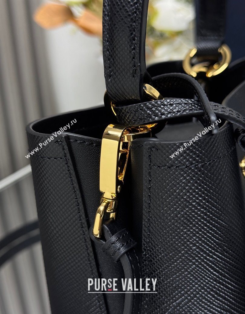 Prada Panier mini Saffiano leather bucket bag Black2 2025 1BA217 (YZ-250929018)