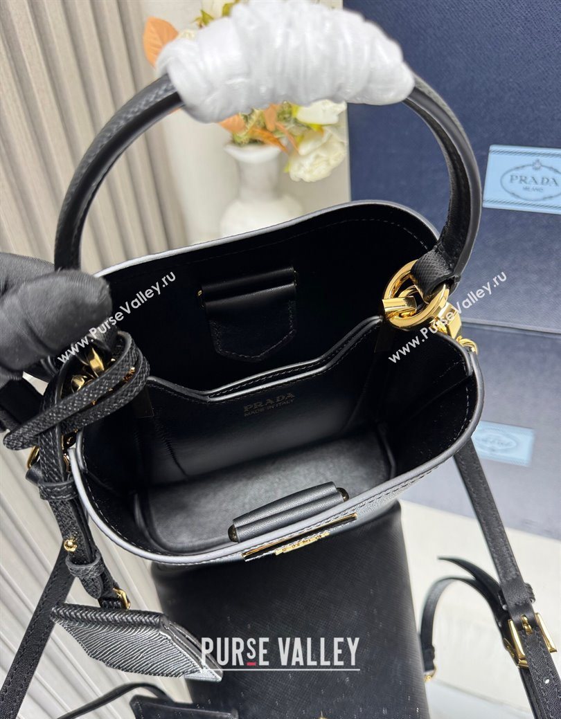 Prada Panier mini Saffiano leather bucket bag Black2 2025 1BA217 (YZ-250929018)