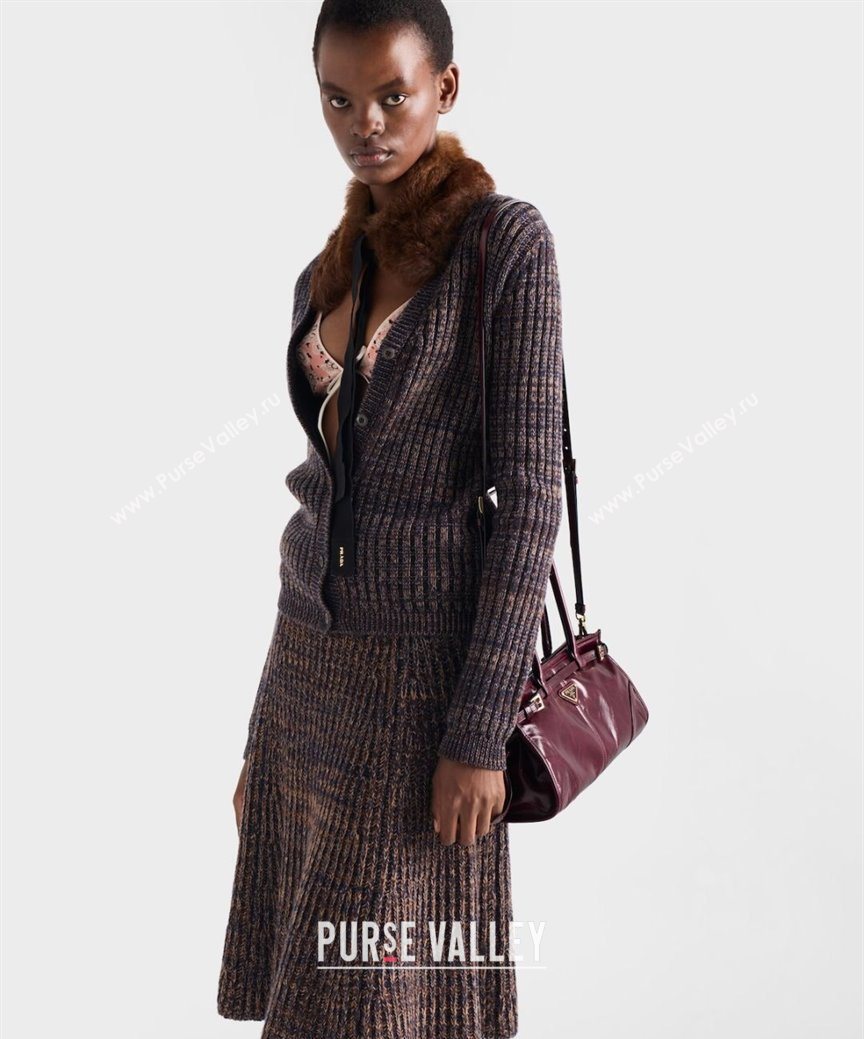 Prada Bonnie medium leather handbag Burgundy 2025 1BA426 (YZ-250929030)