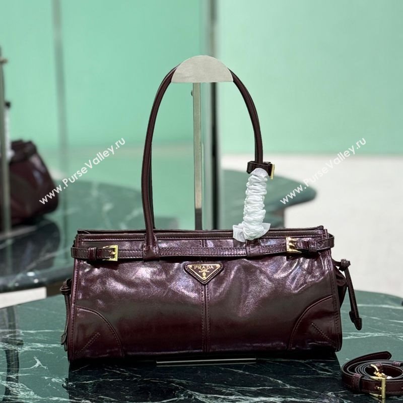 Prada Bonnie medium leather handbag Burgundy 2025 1BA426 (YZ-250929030)