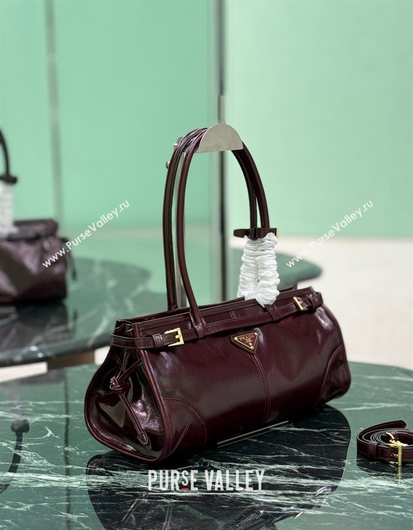 Prada Bonnie medium leather handbag Burgundy 2025 1BA426 (YZ-250929030)