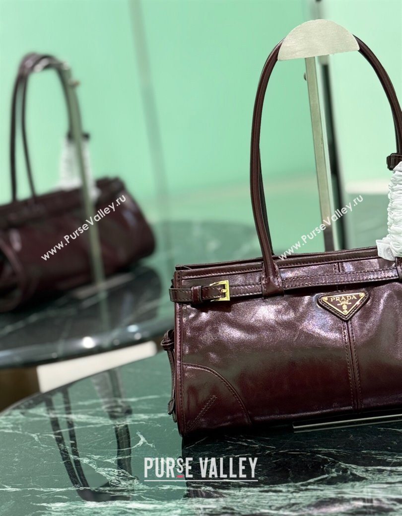 Prada Bonnie medium leather handbag Burgundy 2025 1BA426 (YZ-250929030)