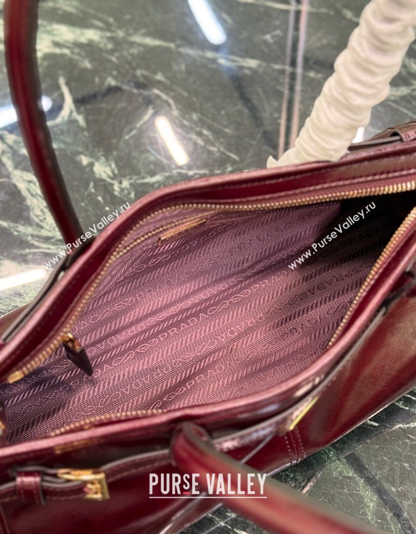 Prada Bonnie medium leather handbag Burgundy 2025 1BA426 (YZ-250929030)