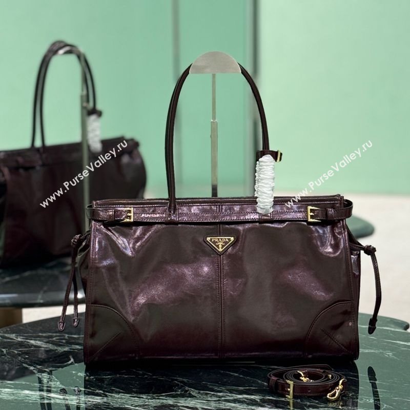 Prada Bonnie large leather handbag 1BA433 Burgundy 2025 (YZ-250929031)
