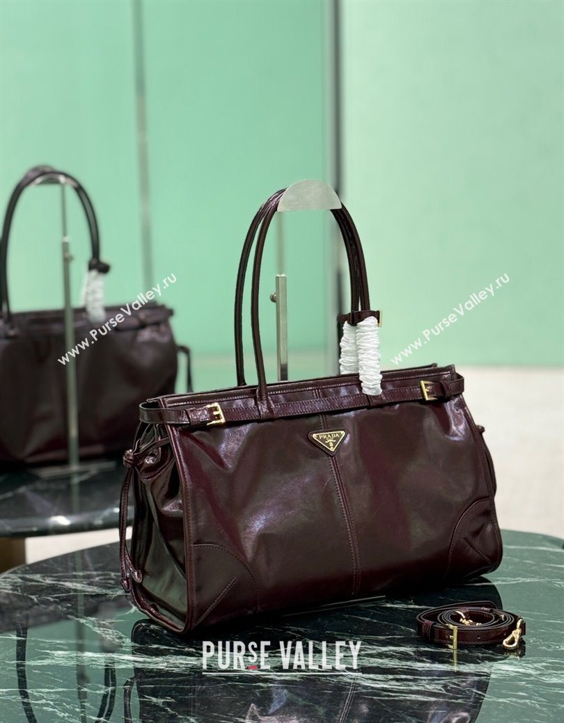 Prada Bonnie large leather handbag 1BA433 Burgundy 2025 (YZ-250929031)