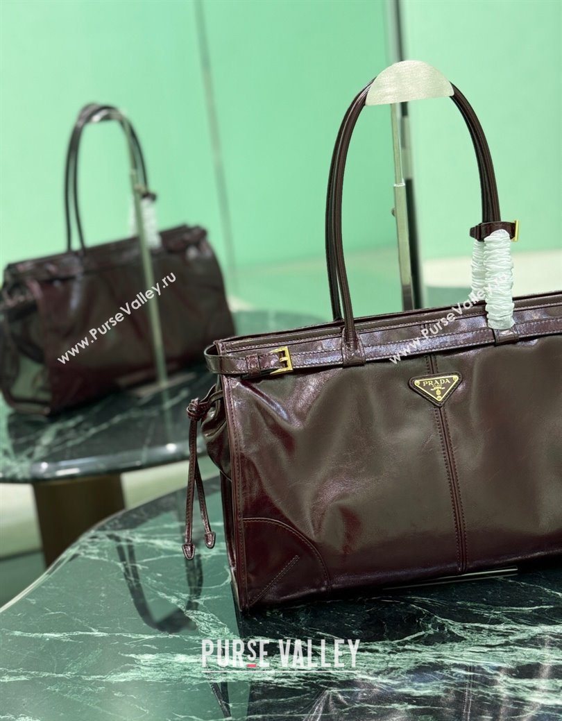 Prada Bonnie large leather handbag 1BA433 Burgundy 2025 (YZ-250929031)